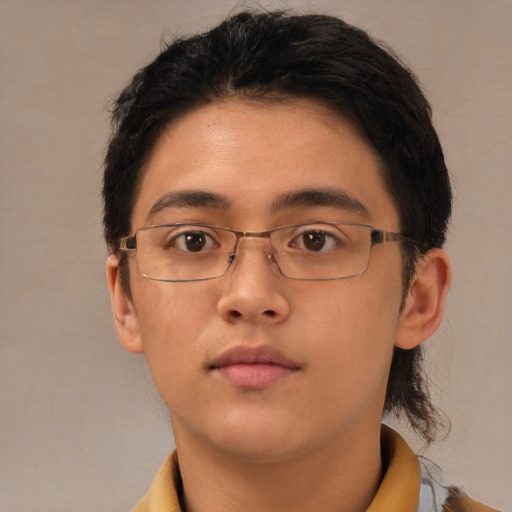 Neutral white young-adult female with short  brown hair and brown eyes