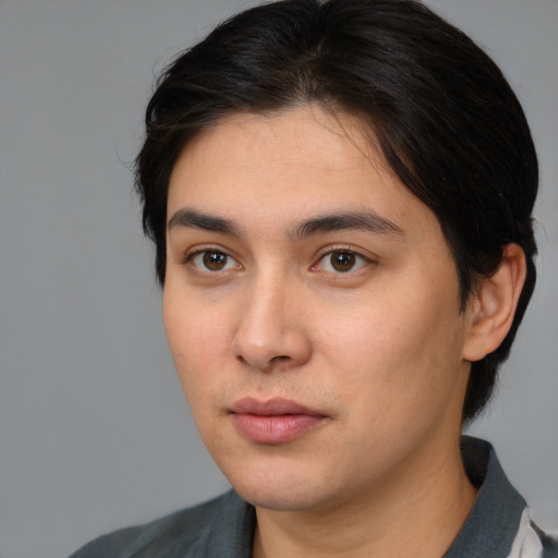 Neutral white young-adult male with medium  brown hair and brown eyes