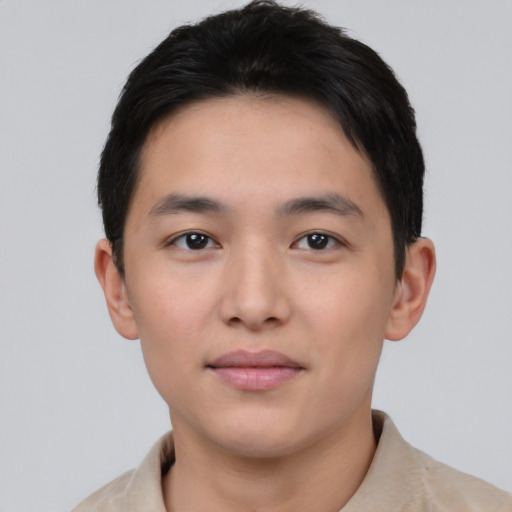 Neutral asian young-adult male with short  black hair and brown eyes
