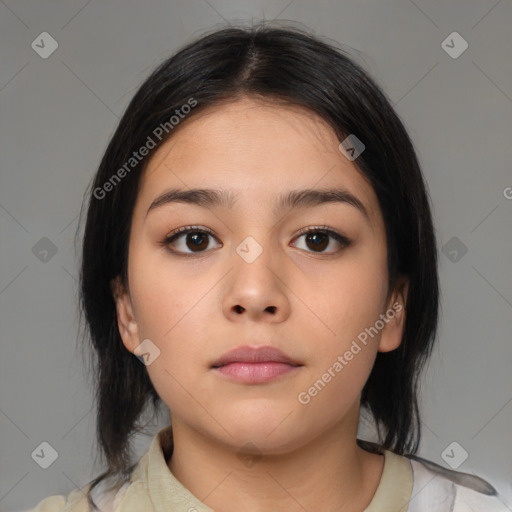 Neutral asian young-adult female with medium  brown hair and brown eyes