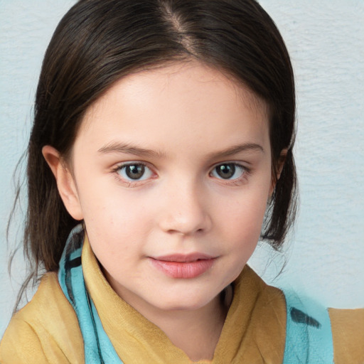 Neutral white child female with medium  brown hair and brown eyes