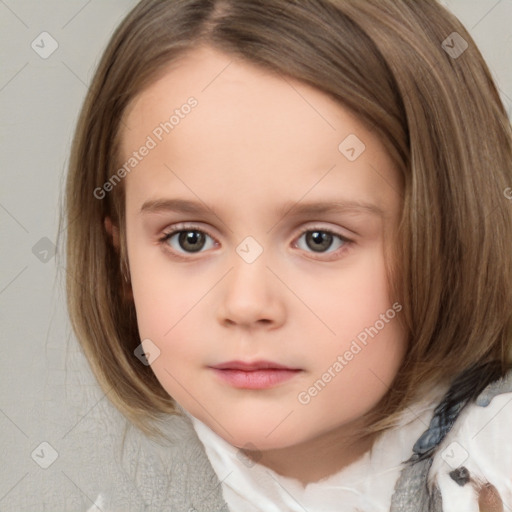 Neutral white child female with medium  brown hair and brown eyes