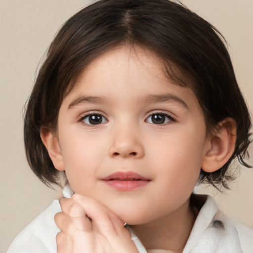 Neutral white child female with medium  brown hair and brown eyes