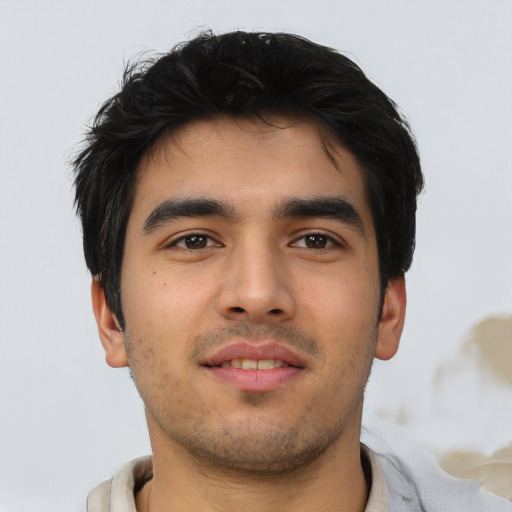 Neutral asian young-adult male with short  brown hair and brown eyes