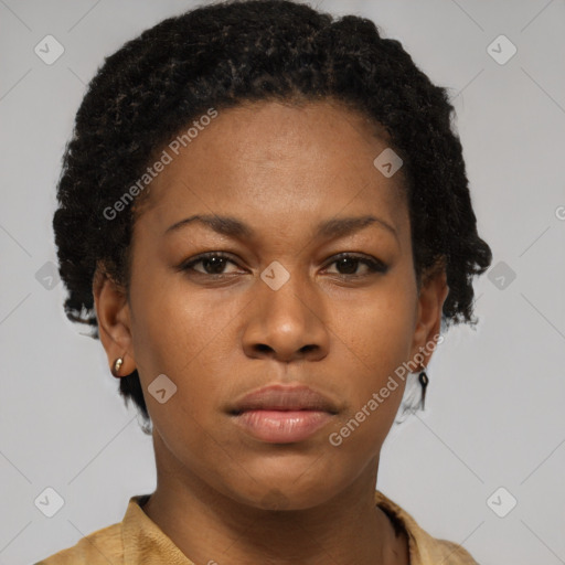 Neutral black young-adult female with short  brown hair and brown eyes