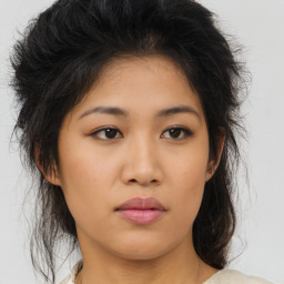 Neutral asian young-adult female with medium  brown hair and brown eyes