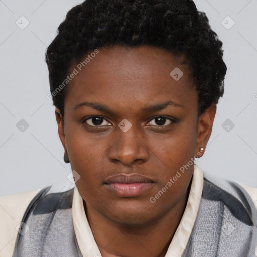 Neutral black young-adult female with short  brown hair and brown eyes