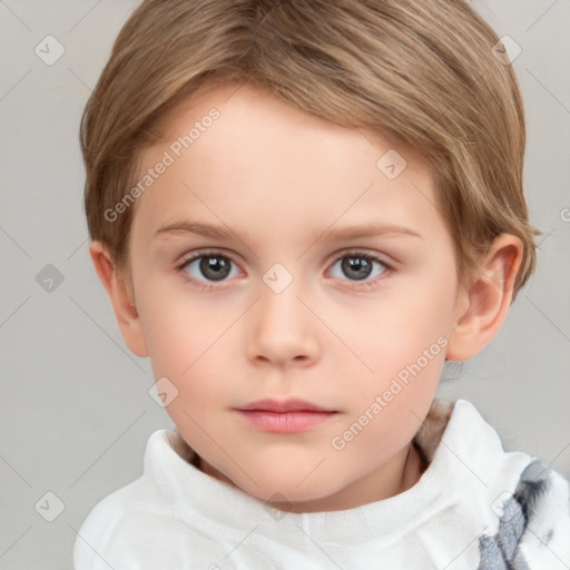 Neutral white child female with short  brown hair and brown eyes