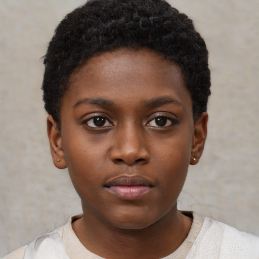 Neutral black child female with short  brown hair and brown eyes