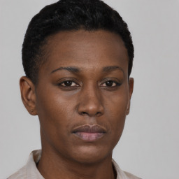 Neutral black young-adult female with short  brown hair and brown eyes