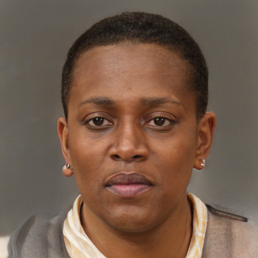 Neutral black young-adult female with short  brown hair and brown eyes