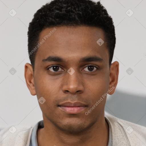 Neutral black young-adult male with short  brown hair and brown eyes