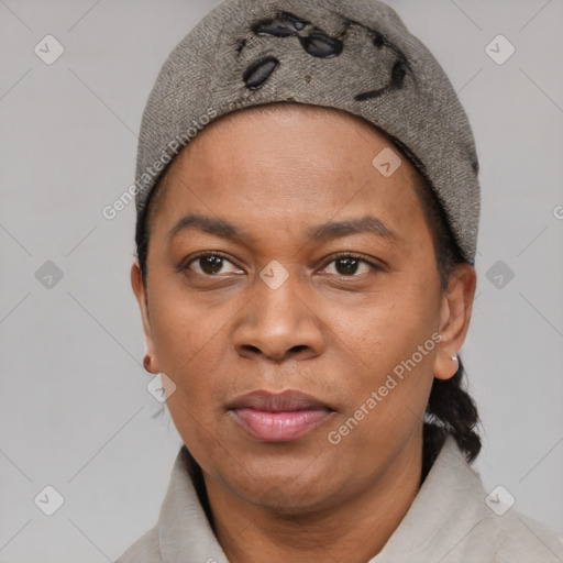 Joyful white young-adult female with short  black hair and brown eyes