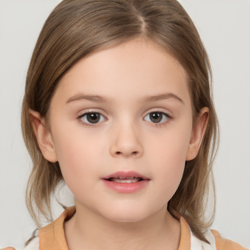 Neutral white child female with medium  brown hair and brown eyes