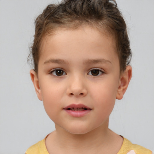 Neutral white child female with short  brown hair and brown eyes