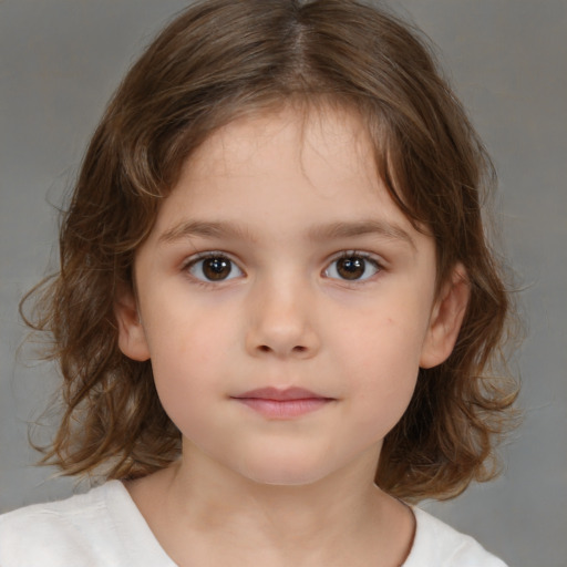 Neutral white child female with medium  brown hair and brown eyes