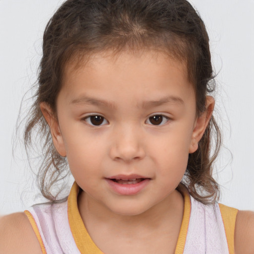 Neutral white child female with medium  brown hair and brown eyes