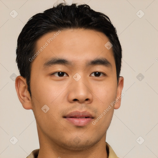 Neutral asian young-adult male with short  black hair and brown eyes