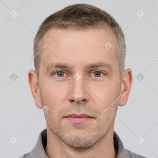 Neutral white adult male with short  brown hair and brown eyes