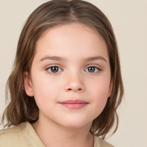 Neutral white child female with medium  brown hair and brown eyes