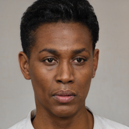 Neutral latino young-adult female with short  black hair and brown eyes