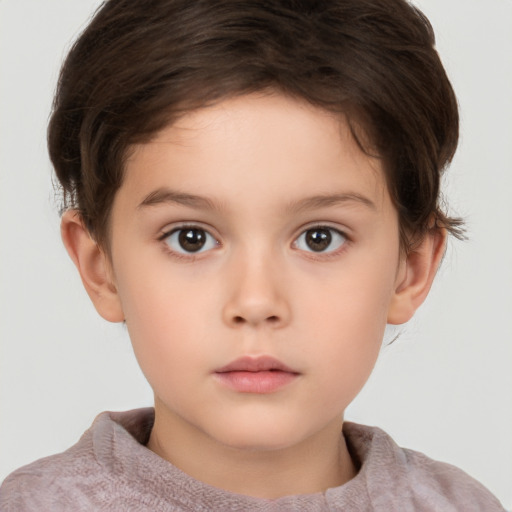 Neutral white child female with short  brown hair and brown eyes