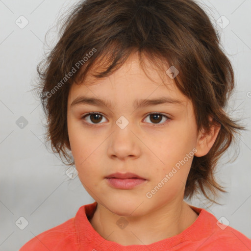 Neutral white child female with medium  brown hair and brown eyes