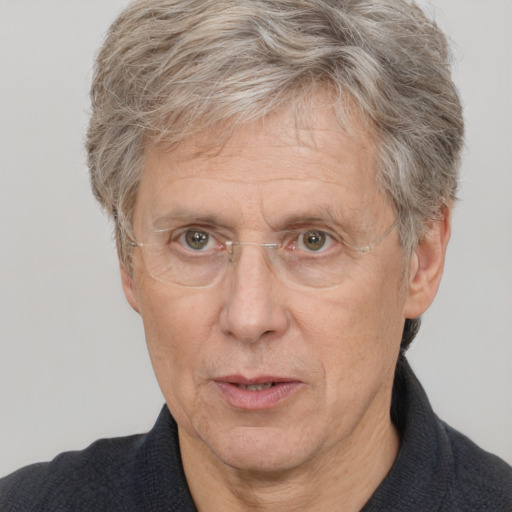 Neutral white middle-aged male with short  gray hair and brown eyes