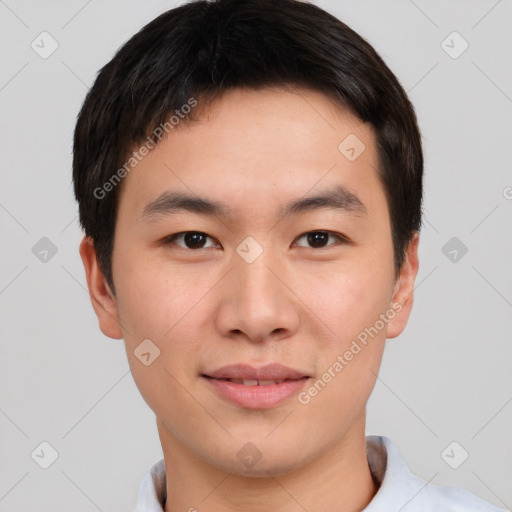 Neutral asian young-adult male with short  brown hair and brown eyes