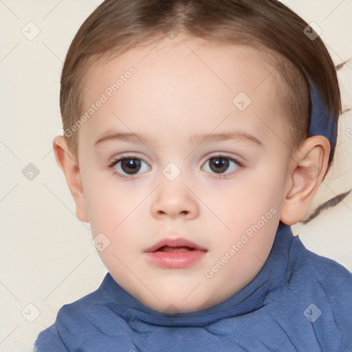 Neutral white child female with short  brown hair and brown eyes