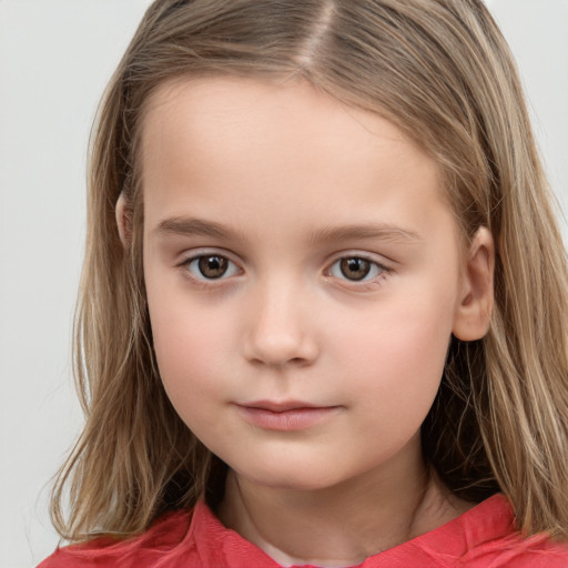 Neutral white child female with long  brown hair and brown eyes