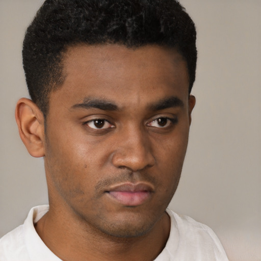 Neutral black young-adult male with short  brown hair and brown eyes