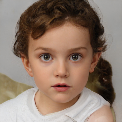 Neutral white child female with medium  brown hair and brown eyes