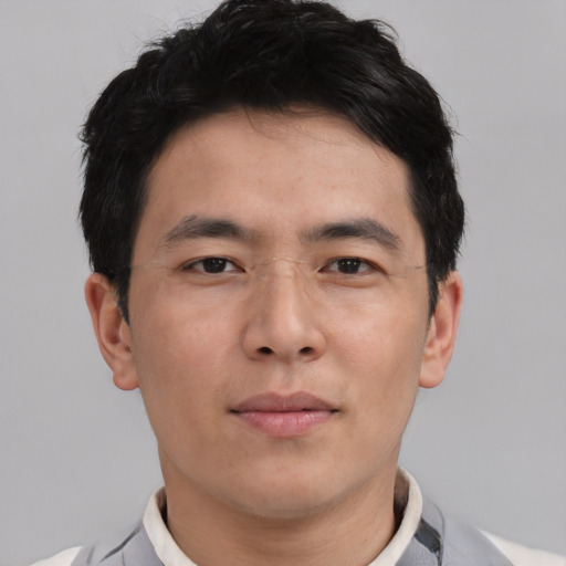 Neutral asian young-adult male with short  brown hair and brown eyes
