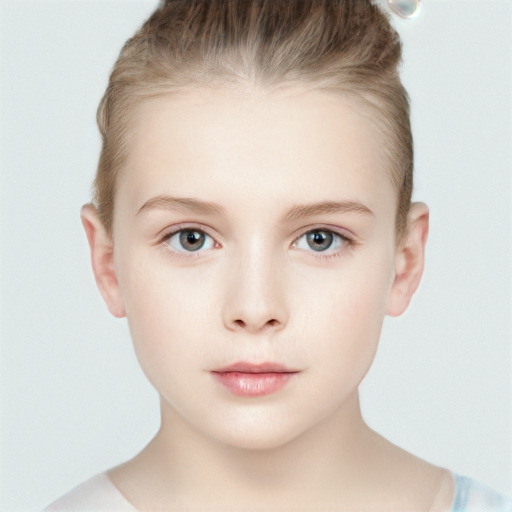 Neutral white child female with short  brown hair and grey eyes