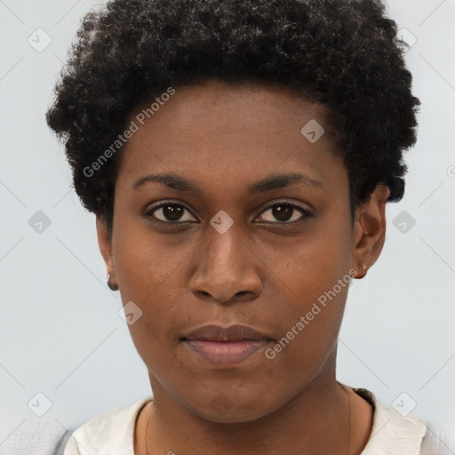 Neutral black young-adult female with short  brown hair and brown eyes