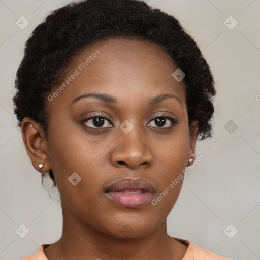 Neutral black young-adult female with short  brown hair and brown eyes