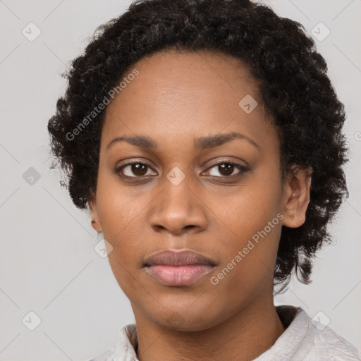 Neutral black young-adult female with short  black hair and brown eyes