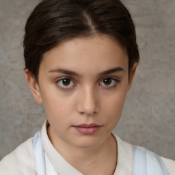 Neutral white young-adult female with short  brown hair and brown eyes