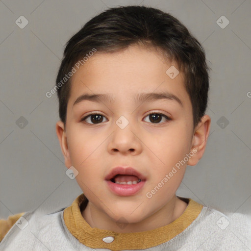 Neutral white child female with short  brown hair and brown eyes