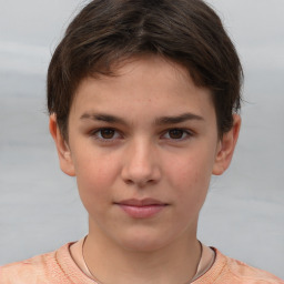 Neutral white young-adult female with short  brown hair and brown eyes