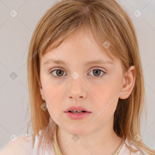 Neutral white child female with medium  brown hair and brown eyes