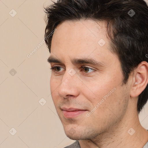 Neutral white adult male with short  brown hair and brown eyes