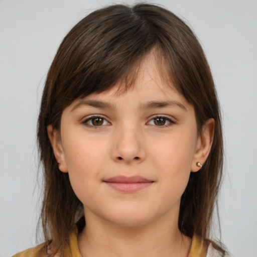 Neutral white child female with medium  brown hair and brown eyes