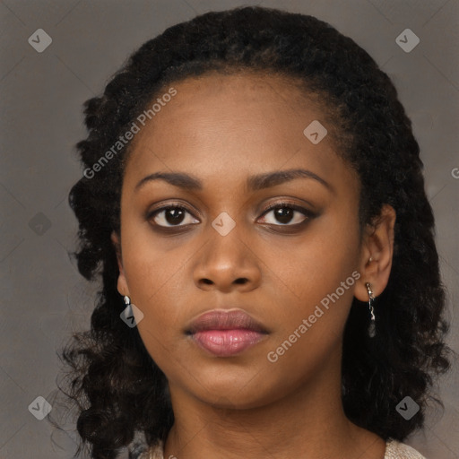 Neutral black young-adult female with medium  black hair and brown eyes