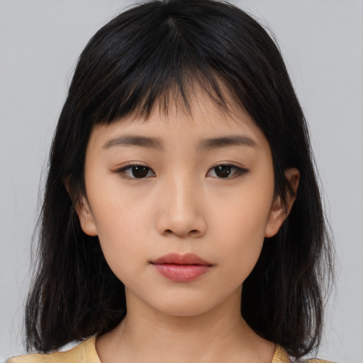 Neutral asian young-adult female with medium  black hair and brown eyes