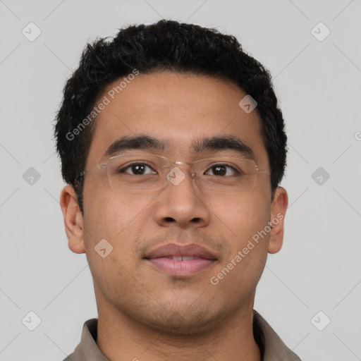 Neutral asian young-adult male with short  brown hair and brown eyes