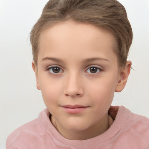 Neutral white child female with short  brown hair and brown eyes