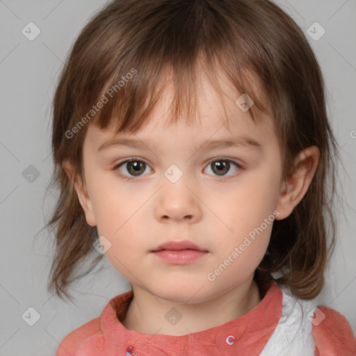 Neutral white child female with medium  brown hair and brown eyes