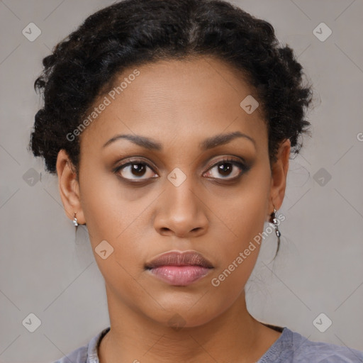 Neutral black young-adult female with short  brown hair and brown eyes